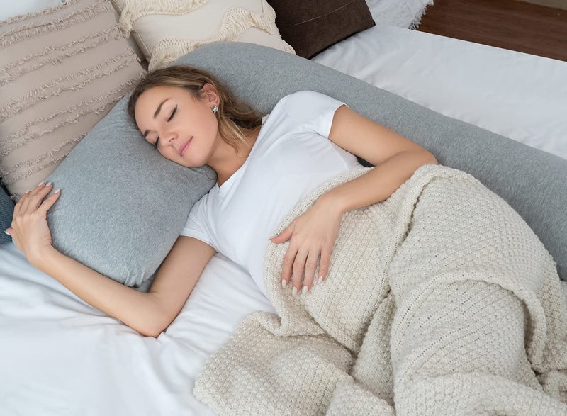 AngQi Body Pregnancy Pillow with Jersey Cover, L Shaped Full Body Pillow for Pregnant Women and Side Sleeping, Gray - Image 3